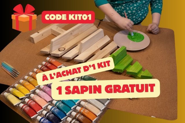 Kit sapin en bois de palette à peindre, peintures acryliques incluses ; 1 sapin offert avec le code KIT01