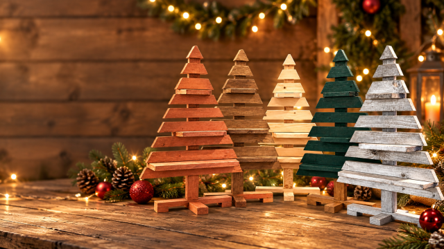 Sapins de Noël en bois de palette, cinq finitions artisanales APNBois