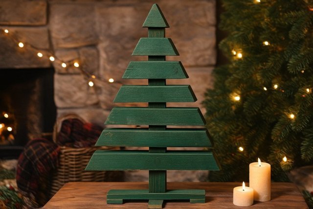 Sapin bois peint vert nature, décoration de Noël écologique et artisanale, évoquant un sapin naturel et authentique