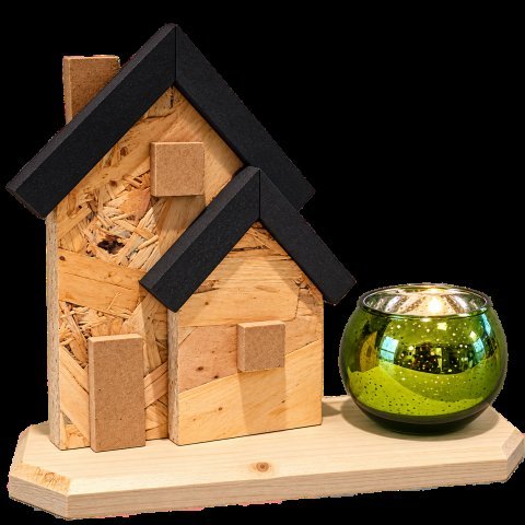 Duo de maisons en bois avec photophore vert