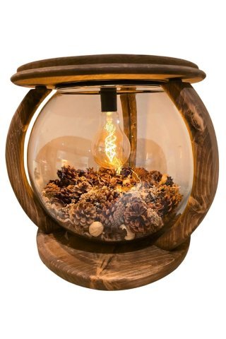 Lampe bol en bois décorée